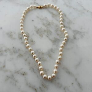 Vintage Monet Faux Pearl Necklace-Classic Gold-Tone Clasp
